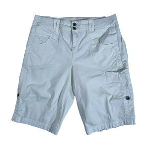 Intro Womens Bermuda Shorts 6 White Cargo Pockets Elastic Waist Stretch Patch